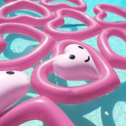 Love Heart Shaped Inflatable Floating Swimming Safety Pool Ring, Inflated Size: 120cm x 100cm (Pink)-garmade.com