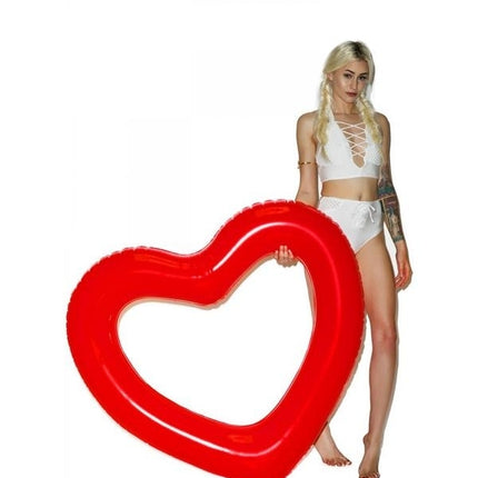 Love Heart Shaped Inflatable Floating Swimming Safety Pool Ring, Inflated Size: 120cm x 100cm (Red)-garmade.com