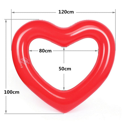 Love Heart Shaped Inflatable Floating Swimming Safety Pool Ring, Inflated Size: 120cm x 100cm (Red)-garmade.com