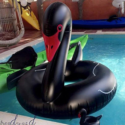 Swan Shaped Inflatable Floating Swimming Safety Pool Ring, Inflated Size: 120cm (Black)-garmade.com