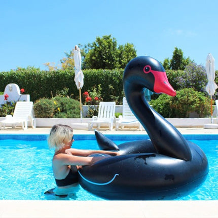 Swan Shaped Inflatable Floating Swimming Safety Pool Ring, Inflated Size: 120cm (Black)-garmade.com