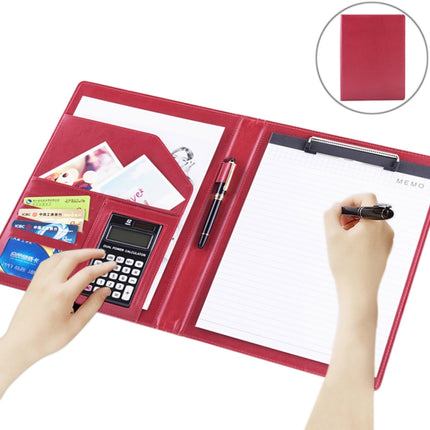 Office Supplies Business Style Leather Document Folder with 30-pages A4 Note Pad & Calculator (Red)-garmade.com