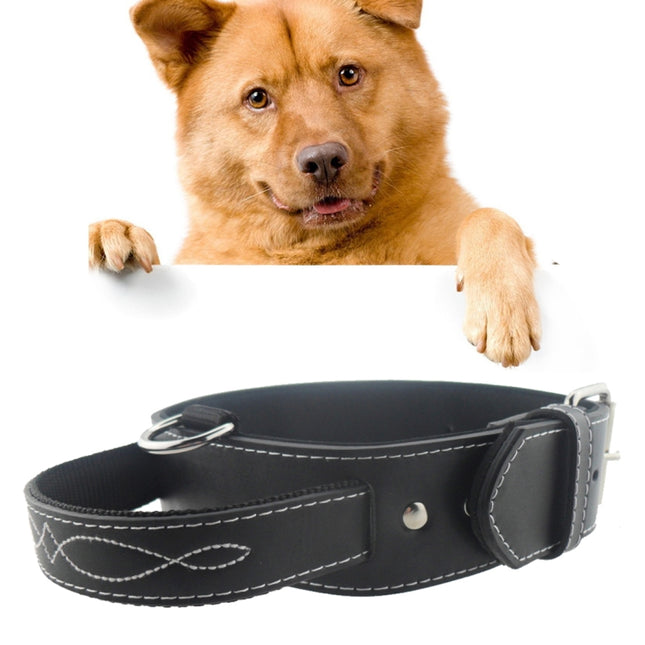 Leather Pet Dog Collar Pet Products for Big Pet, Size: 4.5*58.5cm(Black)-garmade.com