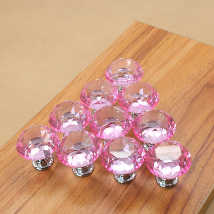 10 PCS 30mm K9 Clear Crystal Glass Chromium-plated One-hole Drawer Handle(Pink)-garmade.com