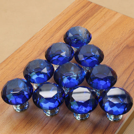 10 PCS 30mm K9 Clear Crystal Glass Chromium-plated One-hole Drawer Handle(Blue)-garmade.com