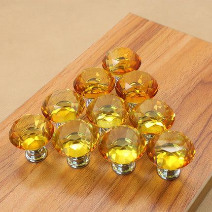 10 PCS 30mm K9 Clear Crystal Glass Chromium-plated One-hole Drawer Handle(Yellow)-garmade.com