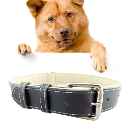 Leather Pet Dog Collar Pet Products Big Dog Collar, Size: L, 2.5 * 51cm(Black)-garmade.com