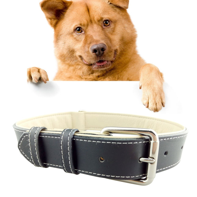 Leather Pet Dog Collar Pet Products Big Dog Collar, Size: L, 2.5 * 51cm(Black)-garmade.com
