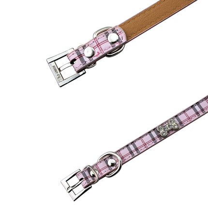 PU Leather with Bone Designs Pet Dog Collar Pet Products, Size: L, 2.5 * 51cm(Pink)-garmade.com