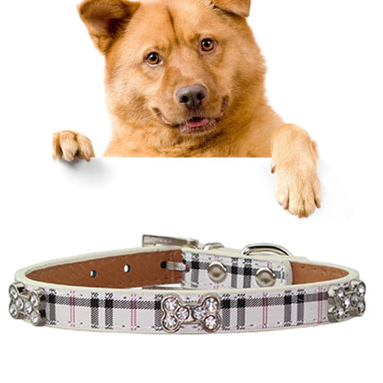 PU Leather with Bone Designs Pet Dog Collar Pet Products, Size: S, 1.5 * 37cm(Beige)-garmade.com
