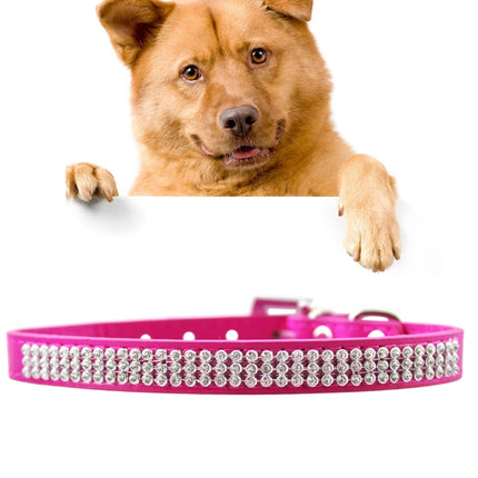 PU Diamond Studded Pet Collar Dog Collar Pet Products, Size: S, 1.5 * 37cm(Magenta)-garmade.com