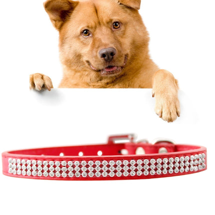 PU Diamond Studded Pet Collar Dog Collar Pet Products, Size: M, 2 * 42cm(Red)-garmade.com