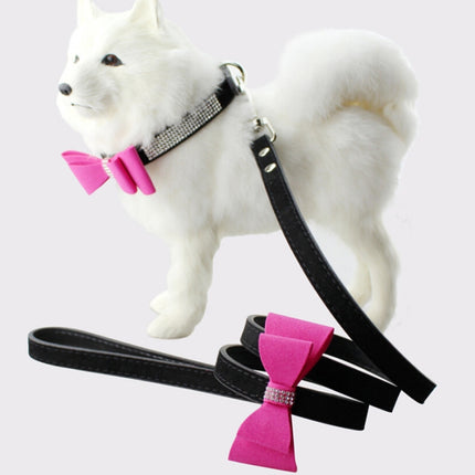 Flocking Diamond Studded Bowknot Pet Collar Dog Collar Pet Products, Size: S, 1.5 * 37cm(Black)-garmade.com