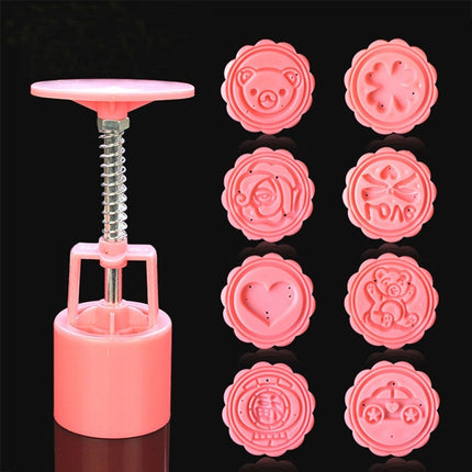 DIY Fondant Cake Mold Biscuit Cookie Cutters Baking Tools with 8 PCS Round Cartoon Patterns(Pink)-garmade.com