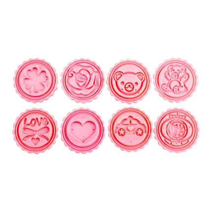 DIY Fondant Cake Mold Biscuit Cookie Cutters Baking Tools with 8 PCS Round Cartoon Patterns(Pink)-garmade.com