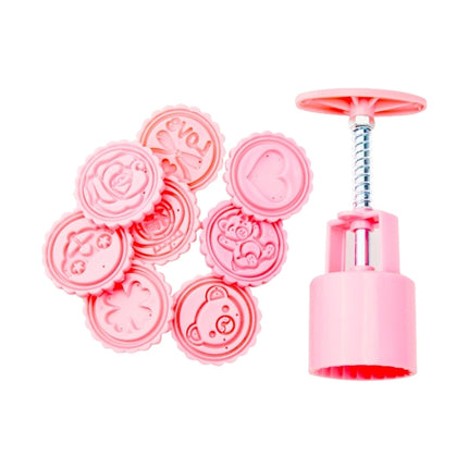 DIY Fondant Cake Mold Biscuit Cookie Cutters Baking Tools with 8 PCS Round Cartoon Patterns(Pink)-garmade.com