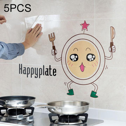 5 PCS Funny Plate Pattern Household Kitchen Self-adhesive High Temperature Resistance Oil Resistant Wall Stickers Size: 60x90cm-garmade.com