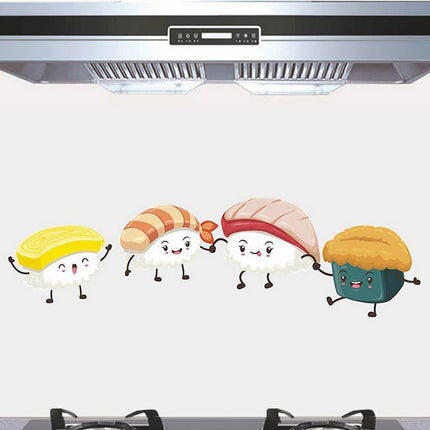 5 PCS Cute Sushi Pattern Household Kitchen Self-adhesive High Temperature Resistance Oil Resistant Wall Stickers Size: 60x90cm-garmade.com