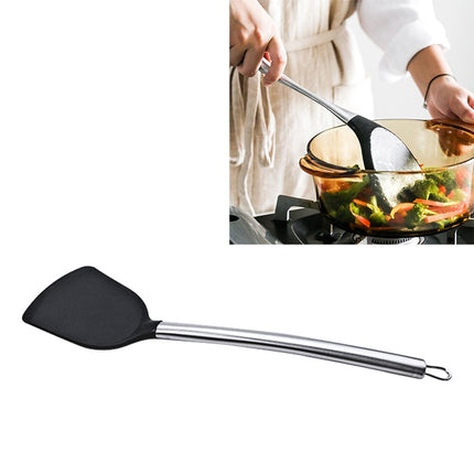 kn605 Stainless Steel Handle Silicone Slice High Temperature Resistance Cooking Slice(Black)-garmade.com