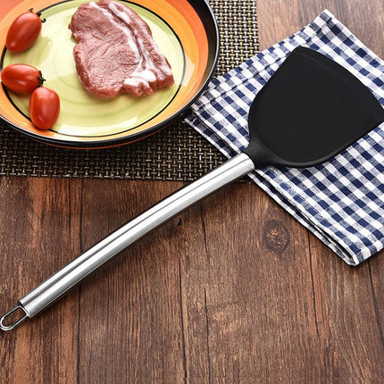 kn605 Stainless Steel Handle Silicone Slice High Temperature Resistance Cooking Slice(Black)-garmade.com