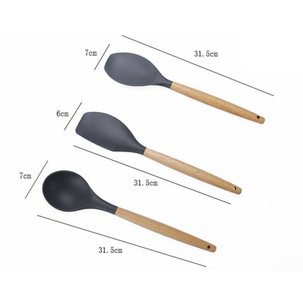 kn020 11 in 1 Wooden Handle Silicone Non-stick Spatula Spoon Kitchen Tool + Bucket Set-garmade.com