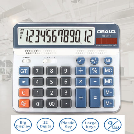 OSALO OS-6815 12 Digits Desktop Calculator Solar Energy Dual Power Calculator-garmade.com