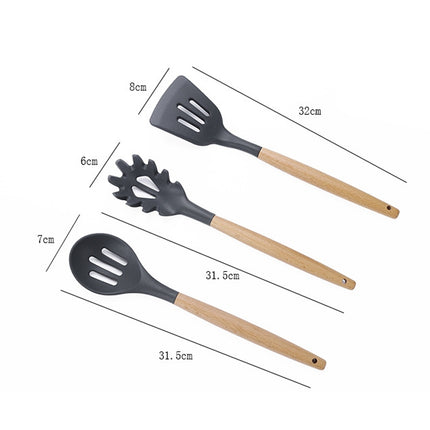 kn020 11 in 1 Wooden Handle Silicone Non-stick Spatula Spoon Kitchen Tool Set-garmade.com