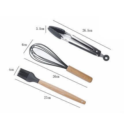 kn020 9 in 1 A Version Wooden Handle Silicone Non-stick Spatula Spoon Kitchen Tool Set-garmade.com