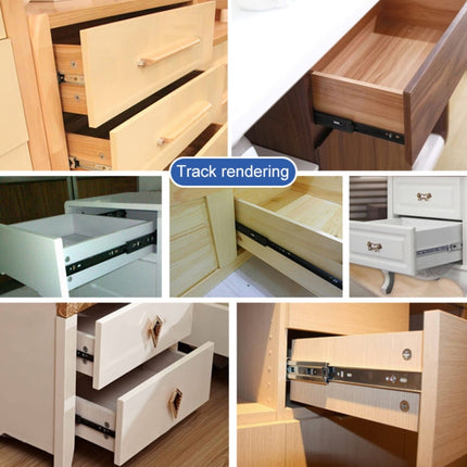 2 Pairs 10 inches 3-section Mute Cold Rolled Steel Sliding Drawer Slides Ball Slide Rail Length: 25cm-garmade.com