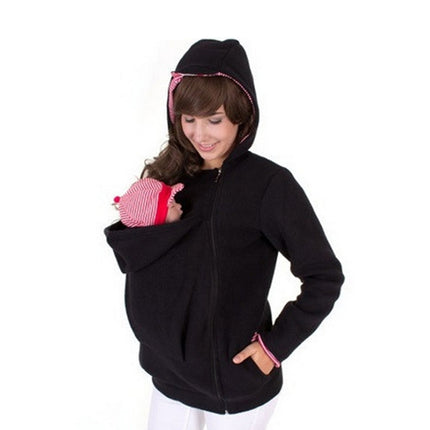 Three-in-one Multi-function Mother Kangaroo Zipper Hoodie Coat with Front Cap Size: S, Chest: 85-88cm, Waist: 65-67cm, Hip: 91-94cm (Black+Red)-garmade.com