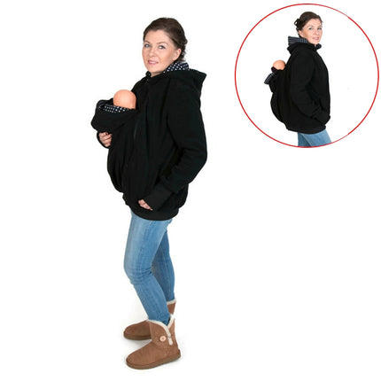 Three-in-one Multi-function Mother Kangaroo Zipper Hoodie Coat with Front Cap Size: S, Chest: 85-88cm, Waist: 65-67cm, Hip: 91-94cm (Black+Blue)-garmade.com