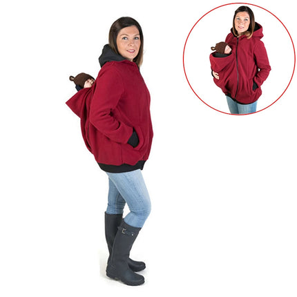 Three-in-one Multi-function Mother Kangaroo Zipper Hoodie Coat with Front Cap Size: S, Chest: 85-88cm, Waist: 65-67cm, Hip: 91-94cm (Red)-garmade.com