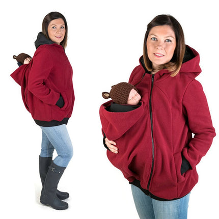 Three-in-one Multi-function Mother Kangaroo Zipper Hoodie Coat with Front Cap Size: L, Chest: 97-100cm, Waist: 76-80cm, Hip: 103-107cm (Red)-garmade.com
