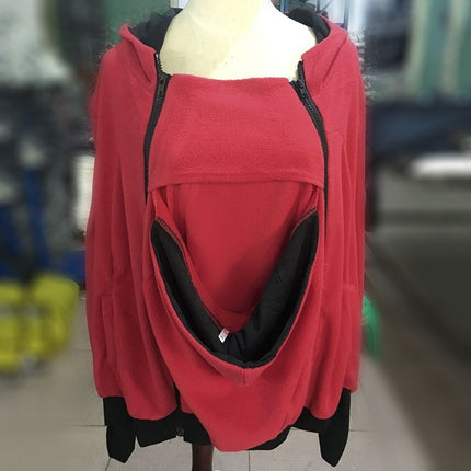 Three-in-one Multi-function Mother Kangaroo Zipper Hoodie Coat with Front Cap Size: XL, Chest: 104-109cm, Waist: 84-88cm, Hip: 110-116cm (Red)-garmade.com