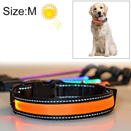 Medium and Large Dog Pet Solar + USB Charging LED Light Collar, Neck Circumference Size: M, 40-50cm(Orange)-garmade.com