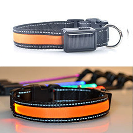 Medium and Large Dog Pet Solar + USB Charging LED Light Collar, Neck Circumference Size: M, 40-50cm(Orange)-garmade.com