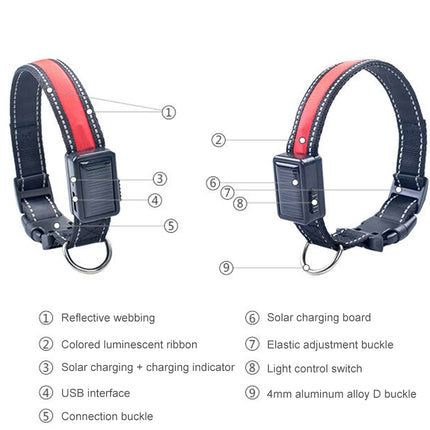 Medium and Large Dog Pet Solar + USB Charging LED Light Collar, Neck Circumference Size: M, 40-50cm(Orange)-garmade.com