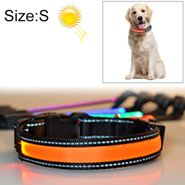 Medium and Large Dog Pet Solar + USB Charging LED Light Collar, Neck Circumference Size: S, 35-40cm(Orange)-garmade.com