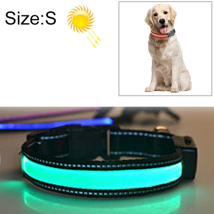 Medium and Large Dog Pet Solar + USB Charging LED Light Collar, Neck Circumference Size: S, 35-40cm(Green)-garmade.com