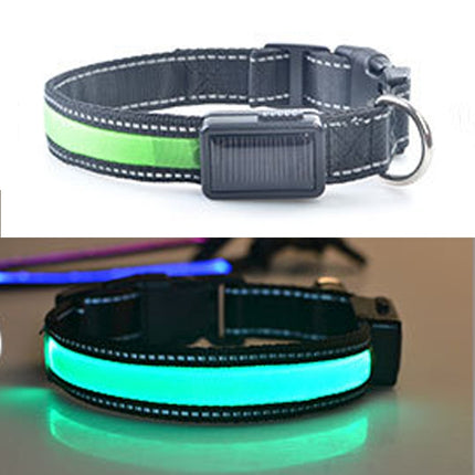 Medium and Large Dog Pet Solar + USB Charging LED Light Collar, Neck Circumference Size: S, 35-40cm(Green)-garmade.com