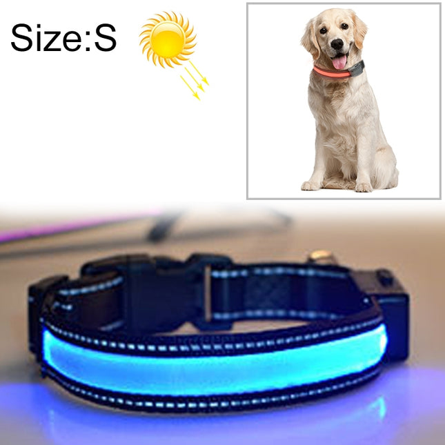 Medium and Large Dog Pet Solar + USB Charging LED Light Collar, Neck Circumference Size: S, 35-40cm(Blue)-garmade.com
