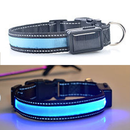Medium and Large Dog Pet Solar + USB Charging LED Light Collar, Neck Circumference Size: S, 35-40cm(Blue)-garmade.com