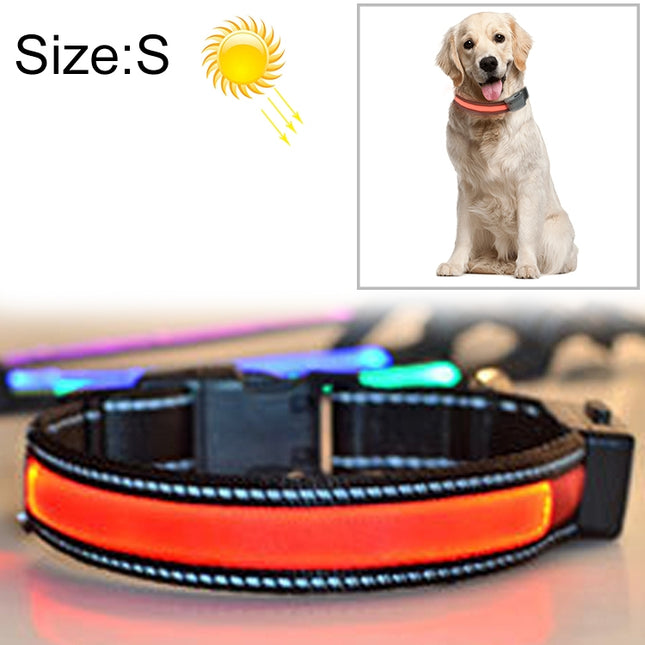 Medium and Large Dog Pet Solar + USB Charging LED Light Collar, Neck Circumference Size: S, 35-40cm(Red)-garmade.com