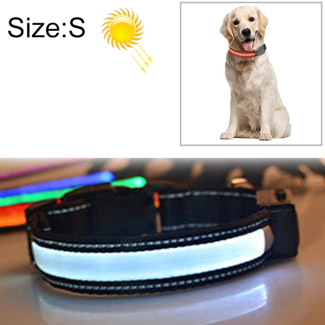 Medium and Large Dog Pet Solar + USB Charging LED Light Collar, Neck Circumference Size: S, 35-40cm(White)-garmade.com