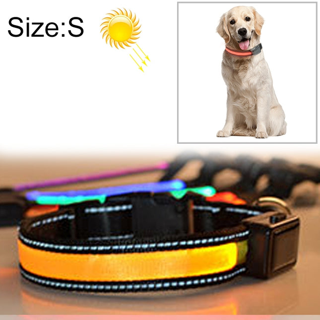 Medium and Large Dog Pet Solar + USB Charging LED Light Collar, Neck Circumference Size: S, 35-40cm(Yellow)-garmade.com
