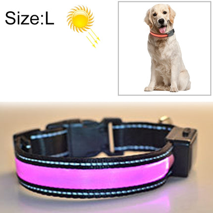 Medium and Large Dog Pet Solar + USB Charging LED Light Collar, Neck Circumference Size: L, 50-60cm(Pink)-garmade.com