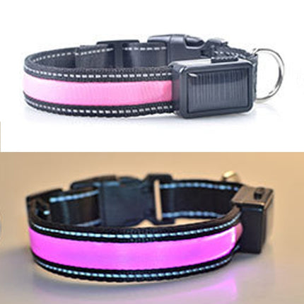 Medium and Large Dog Pet Solar + USB Charging LED Light Collar, Neck Circumference Size: L, 50-60cm(Pink)-garmade.com