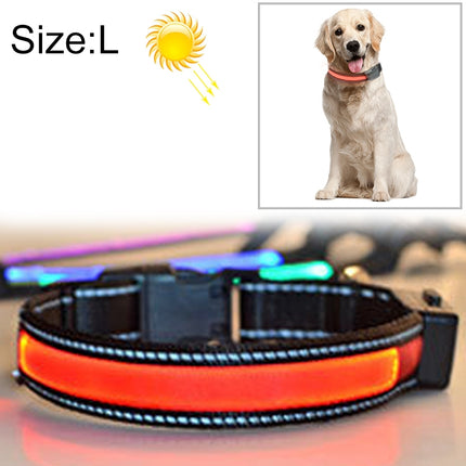 Medium and Large Dog Pet Solar + USB Charging LED Light Collar, Neck Circumference Size: L, 50-60cm(Red)-garmade.com