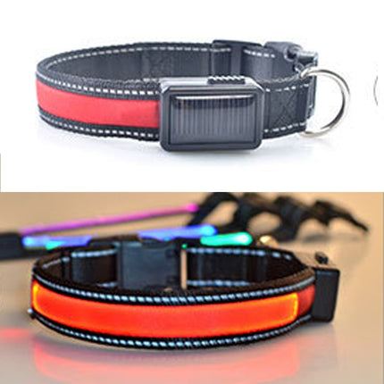 Medium and Large Dog Pet Solar + USB Charging LED Light Collar, Neck Circumference Size: L, 50-60cm(Red)-garmade.com