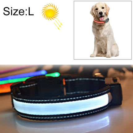 Medium and Large Dog Pet Solar + USB Charging LED Light Collar, Neck Circumference Size: L, 50-60cm(White)-garmade.com